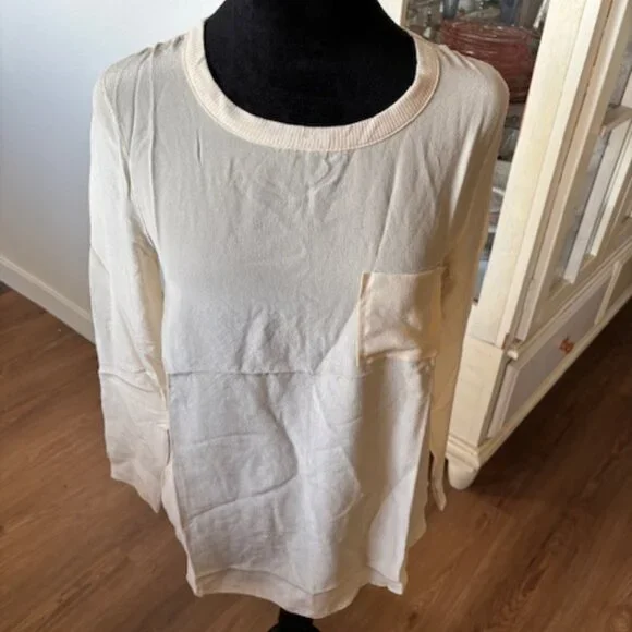 Chaser Ivory Silk Long Sleeve Pullover Top Blouse NWT Small - Picture 1 of 7